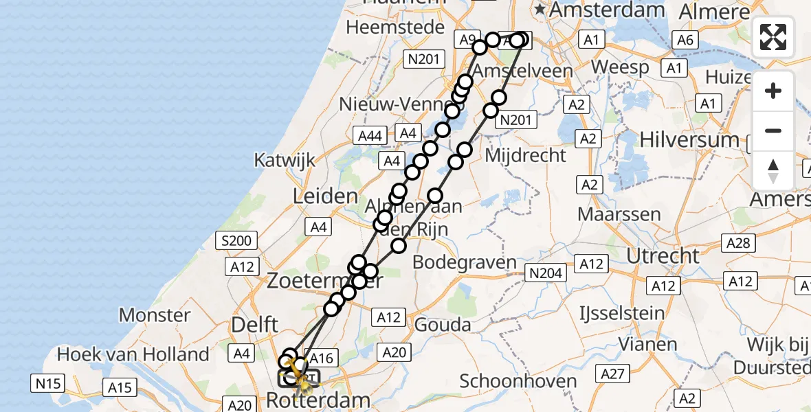 Vluchtroute Traumahelikopter van Rotterdam The Hague Airport naar Rotterdam The Hague Airport