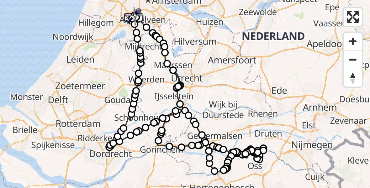 Vluchtroute Politiehelikopter van Amsterdam Vliegveld Schiphol naar Amsterdam Vliegveld Schiphol