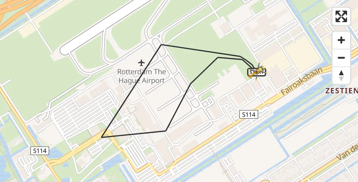 Vluchtroute Traumahelikopter van Rotterdam The Hague Airport naar Rotterdam The Hague Airport