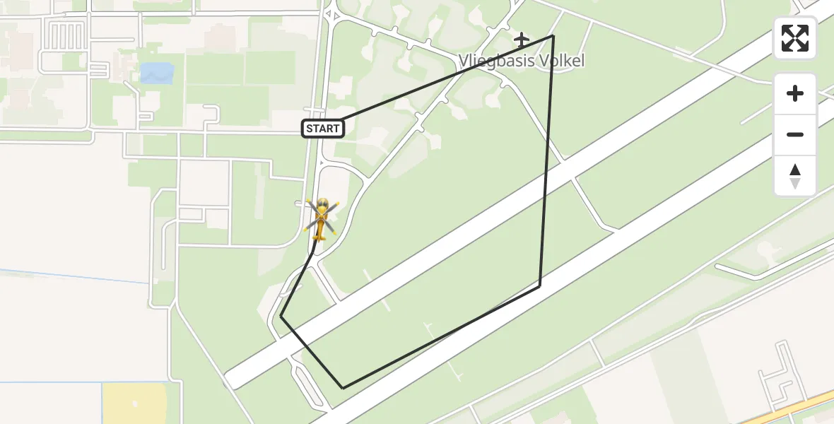 Vluchtroute Traumahelikopter van Vliegbasis Volkel naar Vliegbasis Volkel