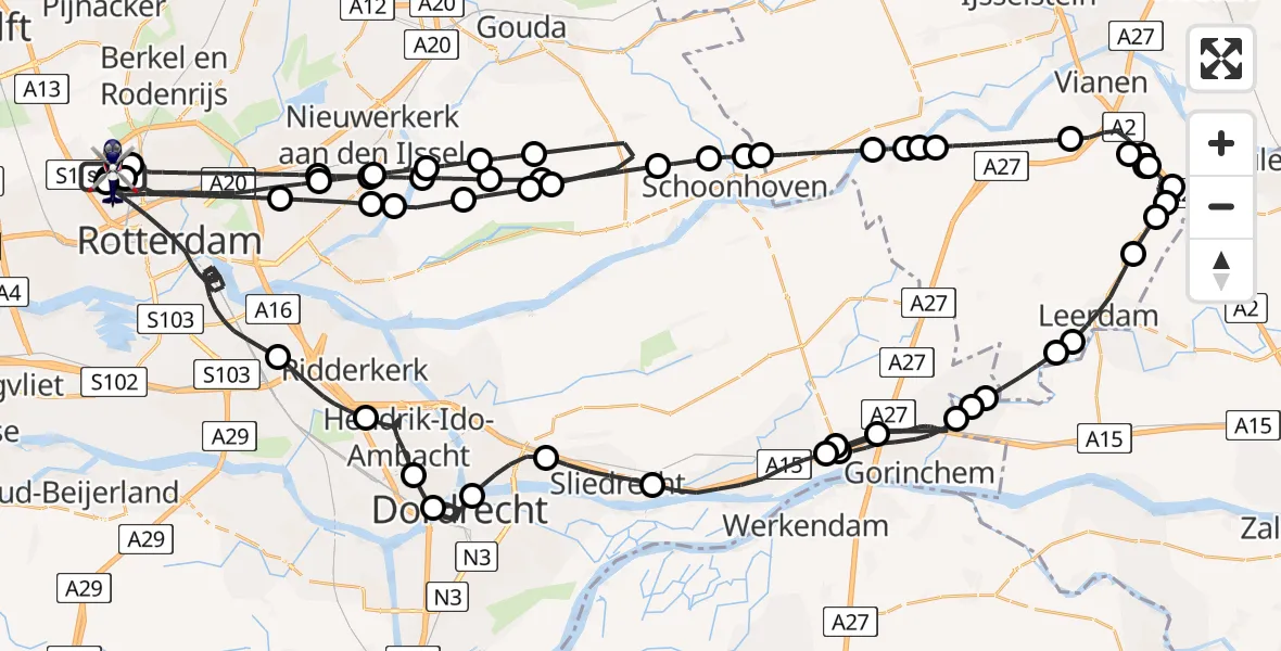 Vluchtroute Politiehelikopter van Rotterdam The Hague Airport naar Rotterdam The Hague Airport