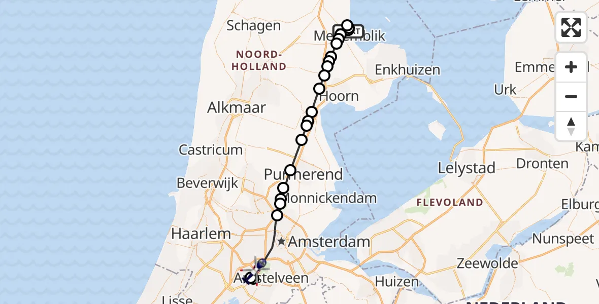 Vluchtroute Politiehelikopter van Wieringerwerf naar Amsterdam Vliegveld Schiphol