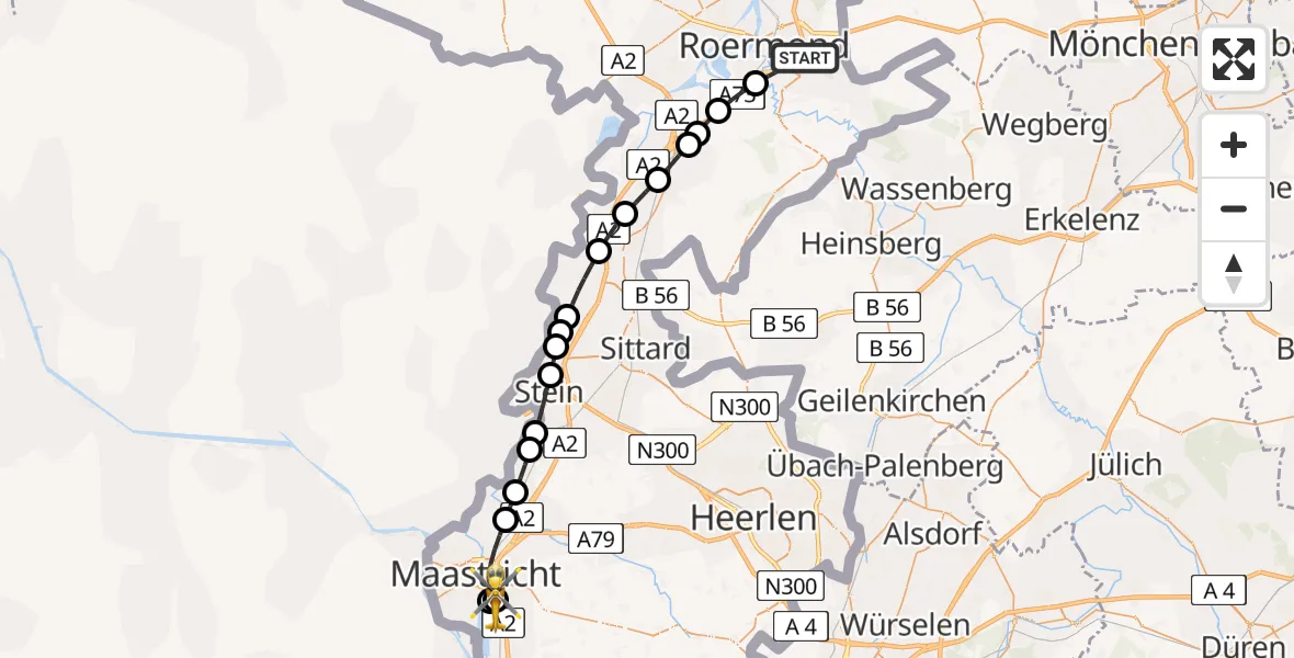 Vluchtroute Traumahelikopter van Roermond naar Maastricht UMC+
