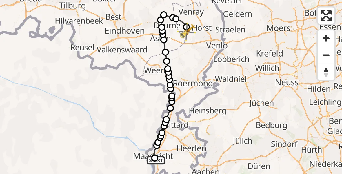 Vluchtroute Traumahelikopter van Maastricht UMC+ naar America