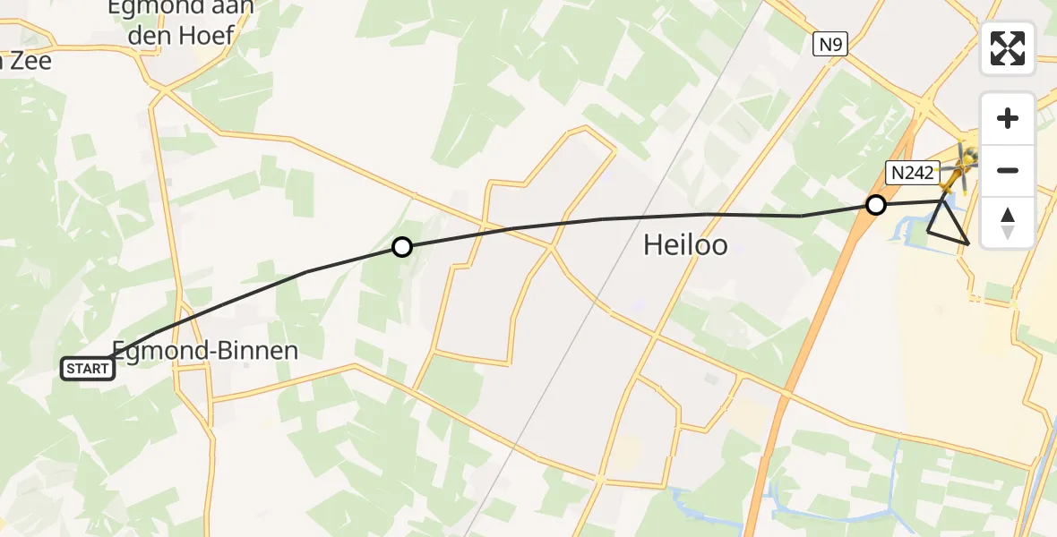 Vluchtroute Traumahelikopter van Egmond-Binnen naar Alkmaar