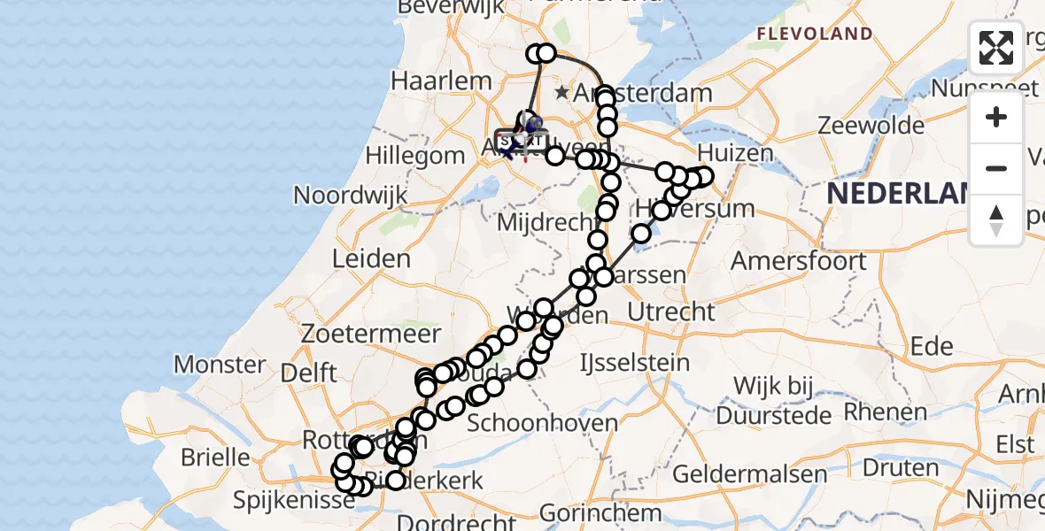 Vluchtroute Politiehelikopter van Amsterdam Vliegveld Schiphol naar Amsterdam Vliegveld Schiphol