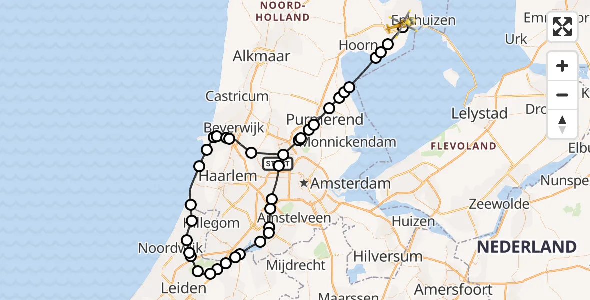 Vluchtroute Traumahelikopter van Amsterdam Heliport naar Grootebroek
