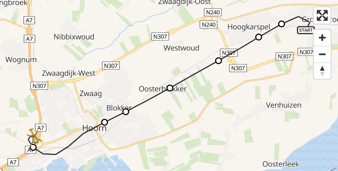 Vluchtroute Traumahelikopter van Grootebroek naar Berkhout