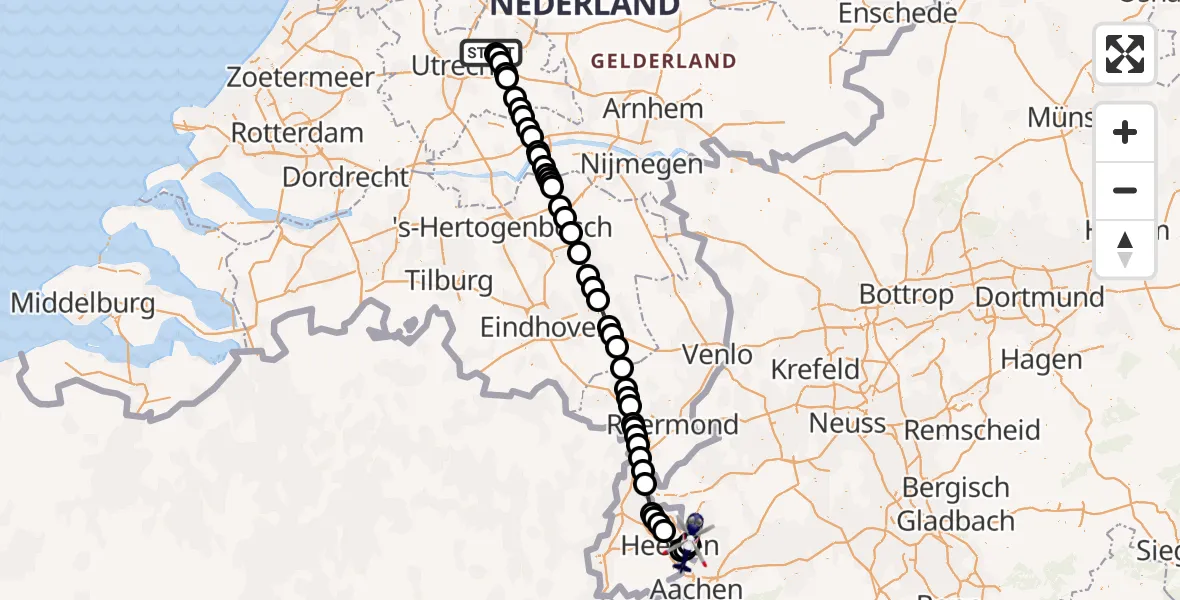 Vluchtroute Politiehelikopter van Huis ter Heide naar Eygelshoven