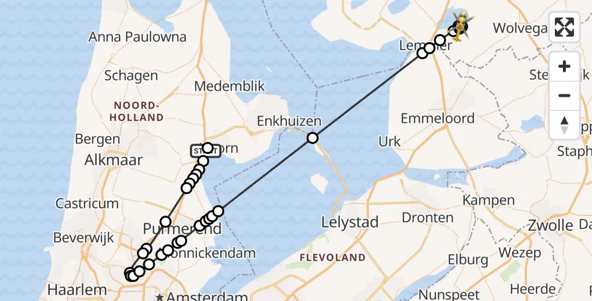 Vluchtroute Traumahelikopter van Berkhout naar Delfstrahuizen