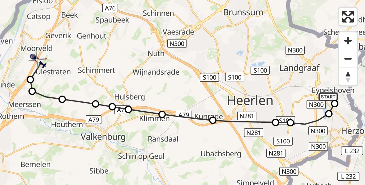 Vluchtroute Politiehelikopter van Eygelshoven naar Maastricht Aachen Airport