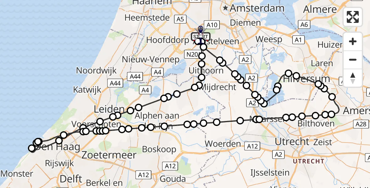 Vluchtroute Politiehelikopter van Amsterdam Vliegveld Schiphol naar Amsterdam Vliegveld Schiphol