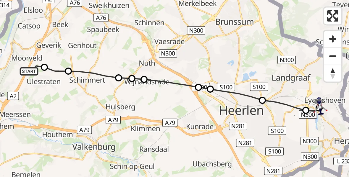 Vluchtroute Politiehelikopter van Maastricht Aachen Airport naar Eygelshoven