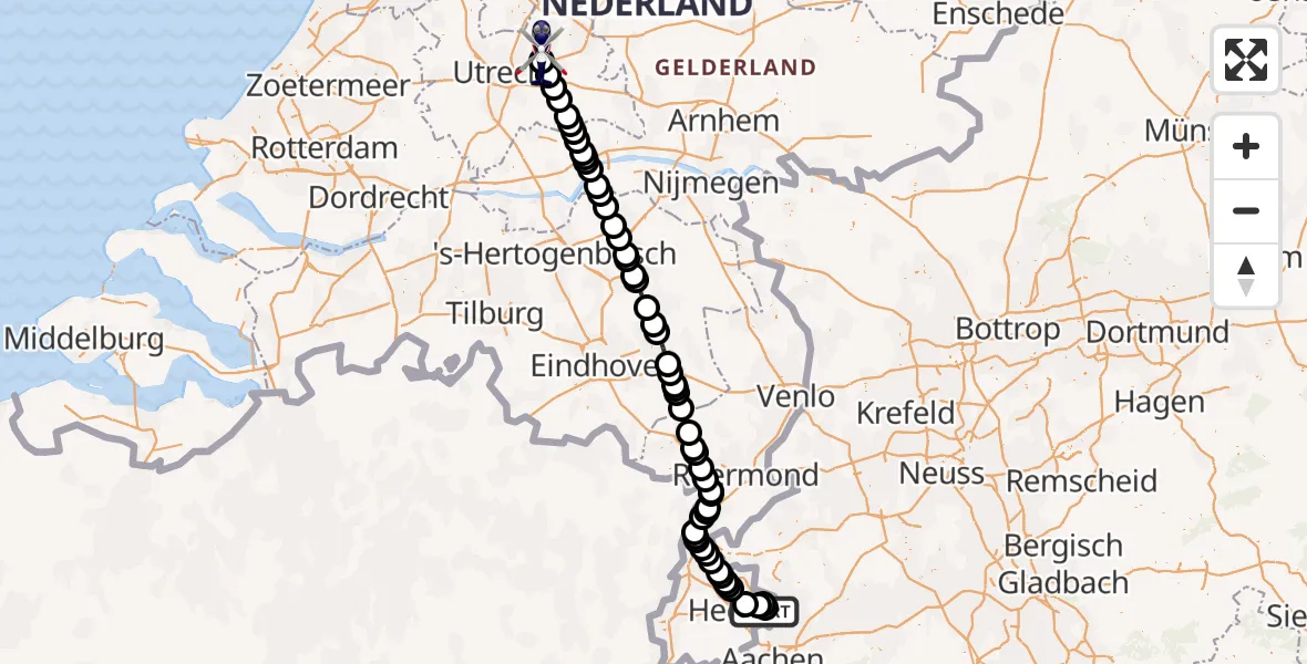 Routekaart van de vlucht: Politiehelikopter naar Huis ter Heide, Dolderseweg