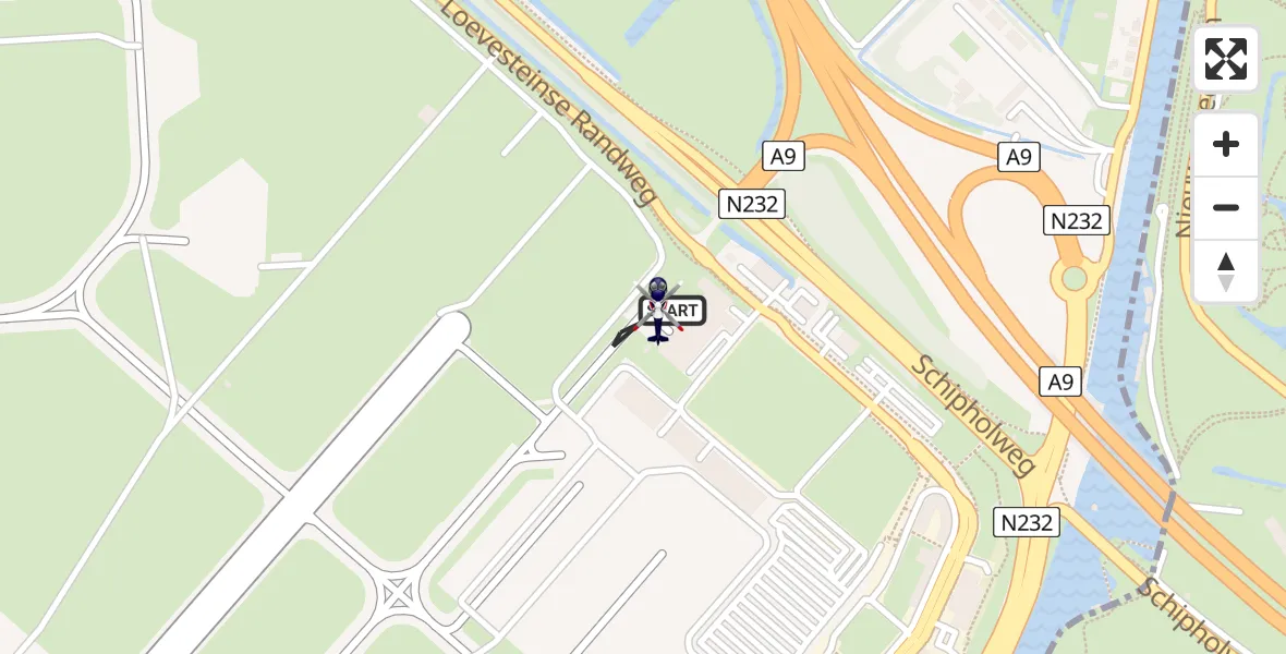 Vluchtroute Politiehelikopter van Amsterdam Vliegveld Schiphol naar Amsterdam Vliegveld Schiphol