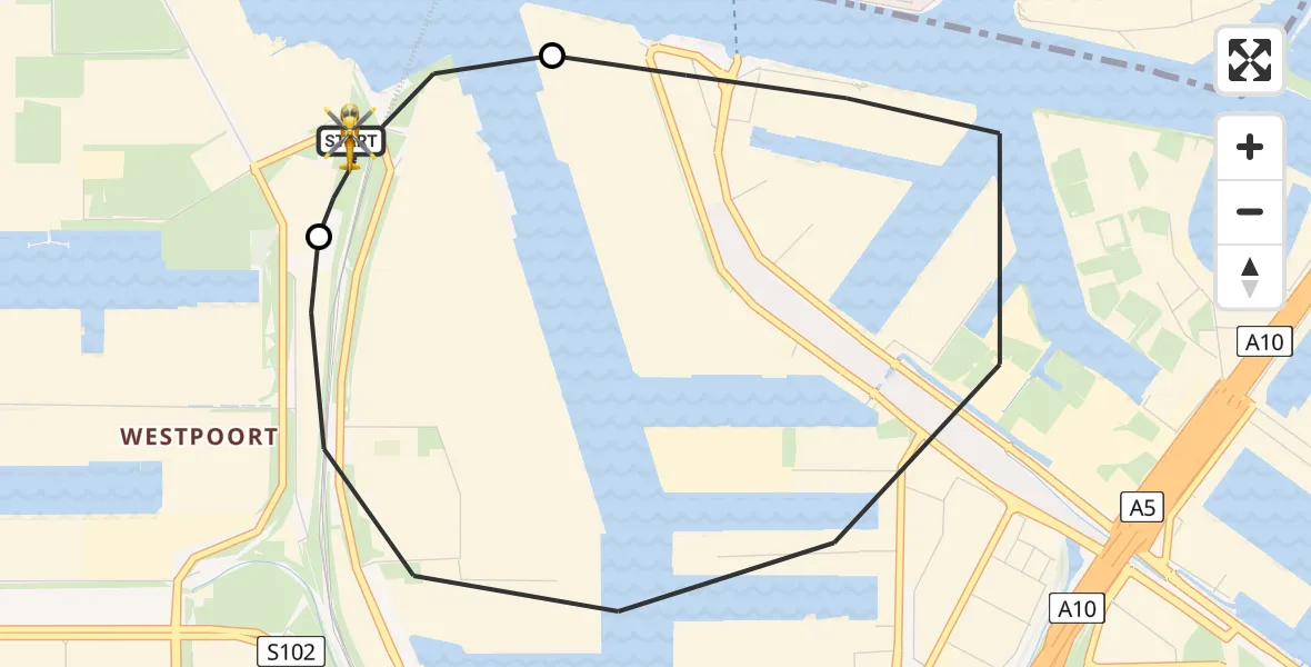 Vluchtroute Traumahelikopter van Amsterdam Heliport naar Amsterdam Heliport