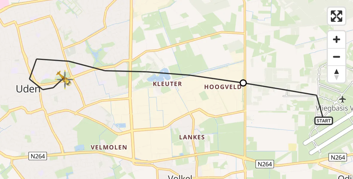 Vluchtroute Traumahelikopter van Vliegbasis Volkel naar Uden