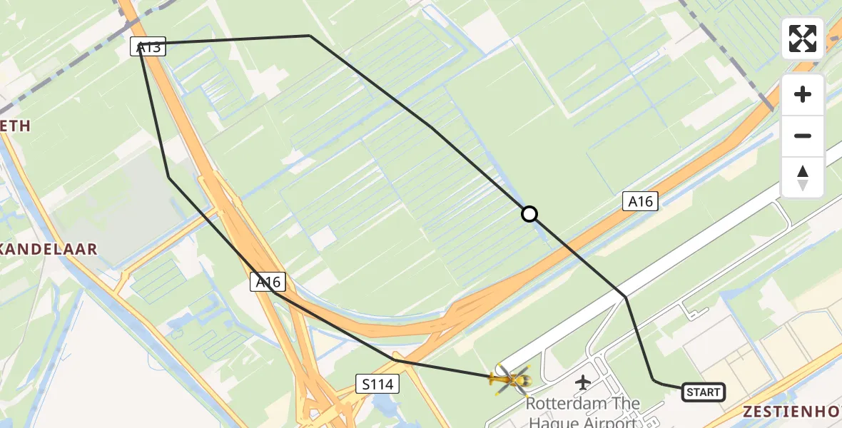 Vluchtroute Traumahelikopter van Rotterdam The Hague Airport naar Rotterdam The Hague Airport