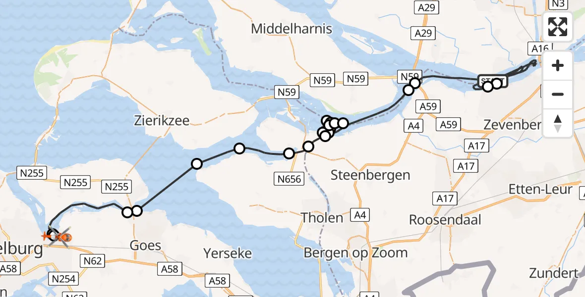 Vluchtroute Kustwachthelikopter Hollandsch Diep - Arnemuiden, 29 april 2026, 17:05
