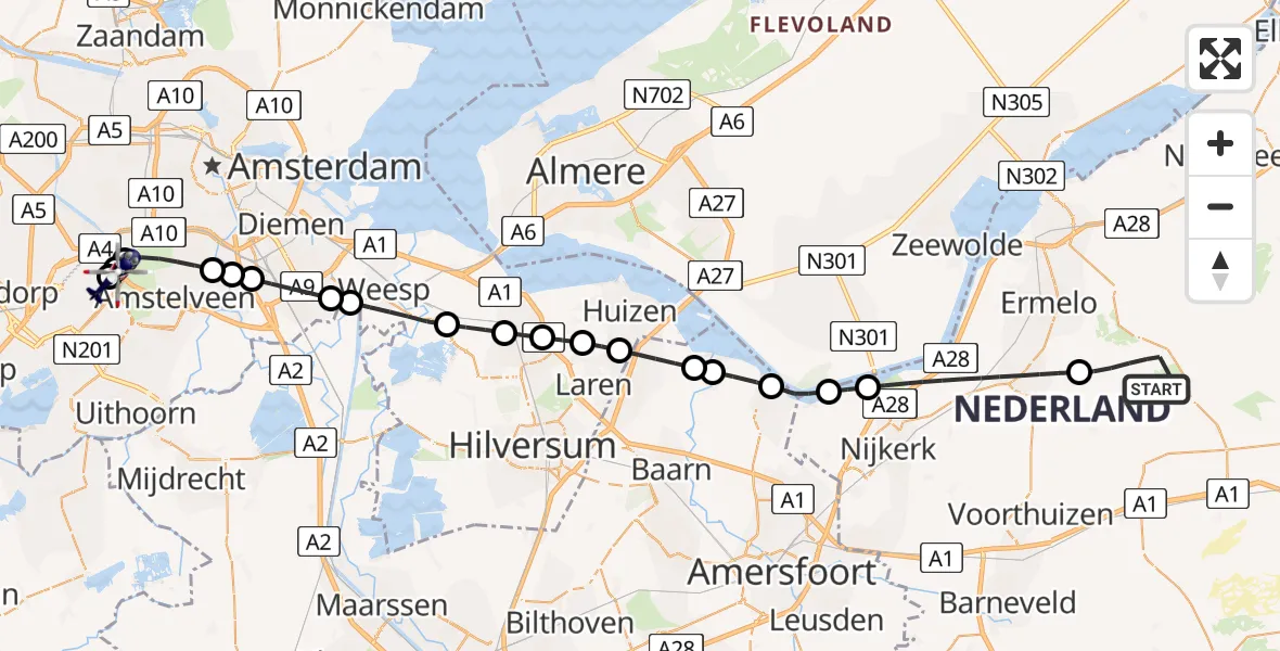 Vluchtroute Politiehelikopter Ermelo - Amsterdam Vliegveld Schiphol, 30 april 2026, 07:12