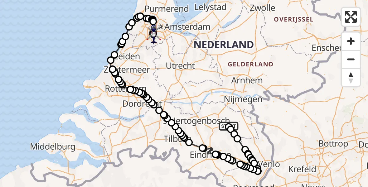 Vluchtroute Politiehelikopter Vliegbasis Volkel - Amsterdam Vliegveld Schiphol, 30 april 2026, 07:27