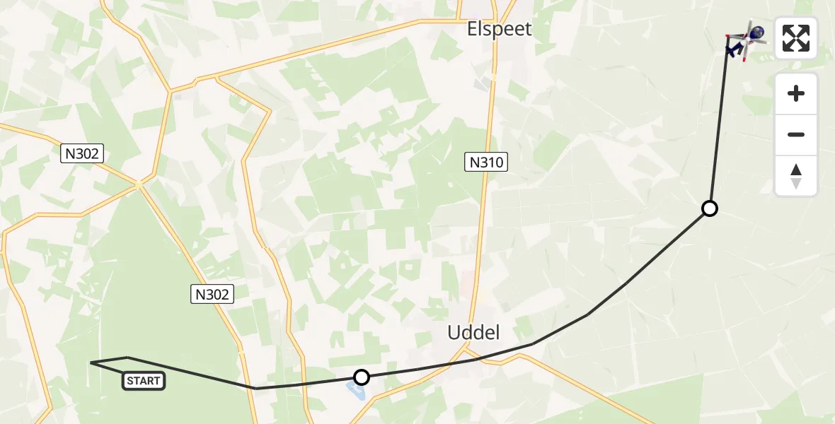 Vluchtroute Politiehelikopter van Ermelo naar Elspeet