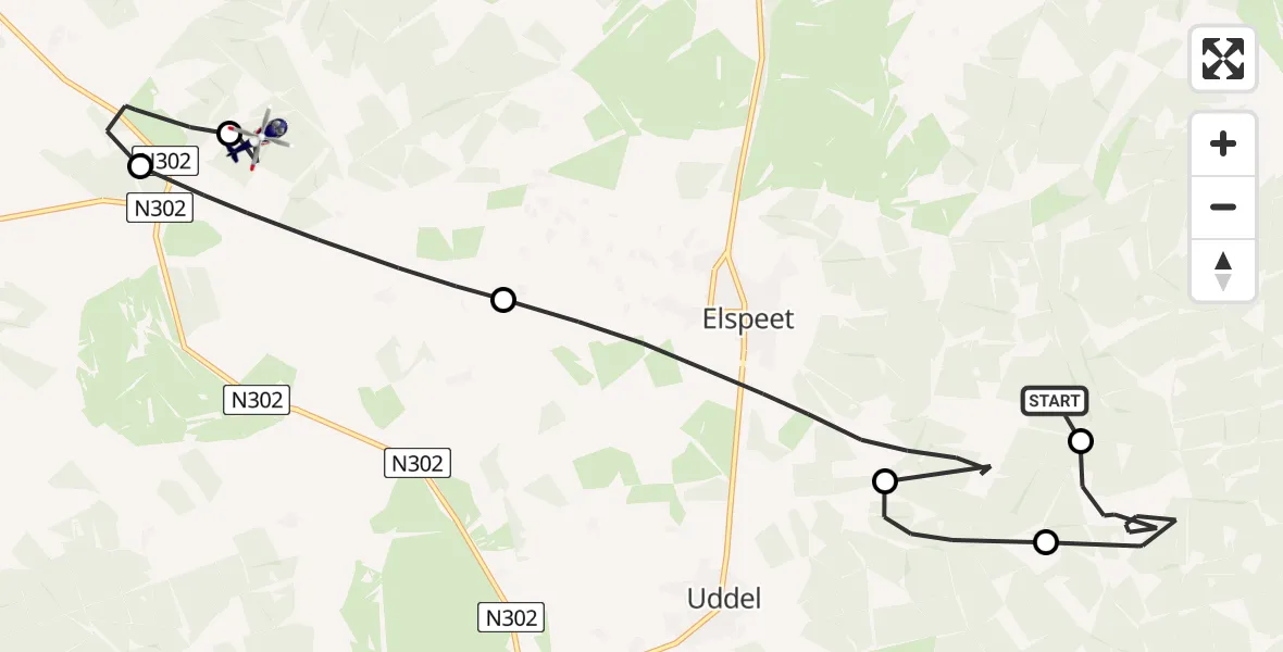 Vluchtroute Politiehelikopter van Elspeet naar Ermelo