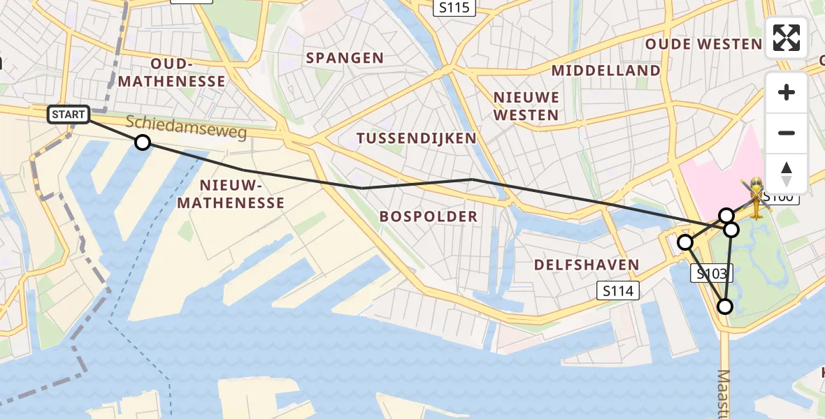 Vluchtroute Traumahelikopter van Schiedam naar Erasmus MC