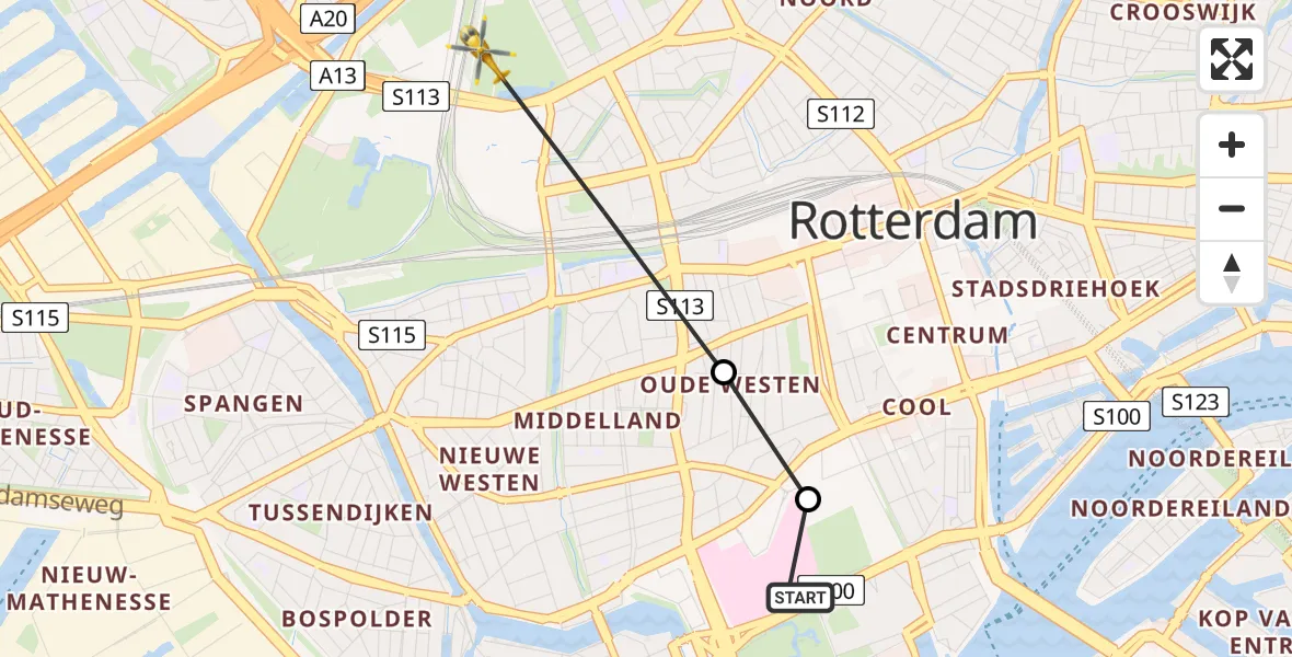 Vluchtroute Traumahelikopter van Erasmus MC naar Rotterdam