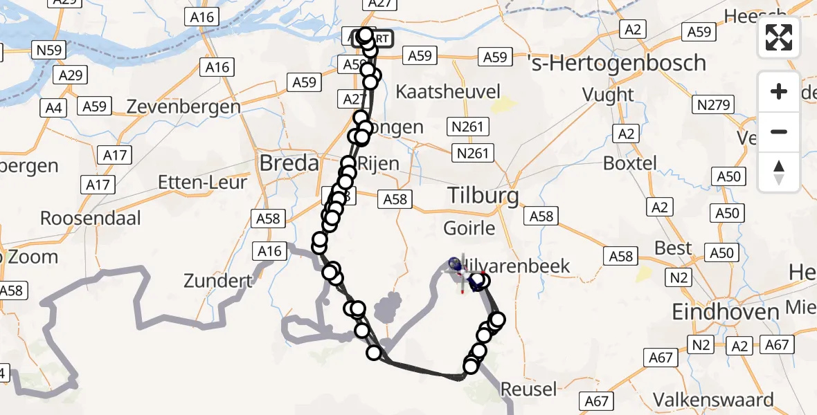Vluchtroute Politiehelikopter Raamsdonk - Hilvarenbeek, 30 april 2026, 19:28