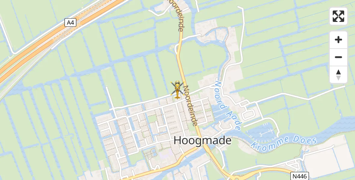 Vluchtroute Traumahelikopter van Hoogmade naar Hoogmade