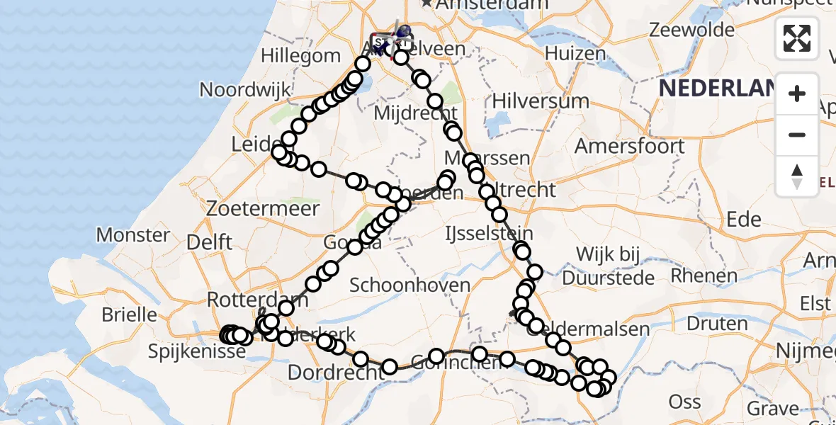Vluchtroute Politiehelikopter van Amsterdam Vliegveld Schiphol naar Amsterdam Vliegveld Schiphol