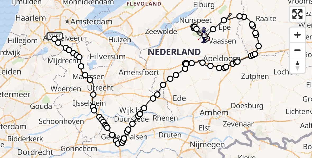 Vluchtroute Politiehelikopter van Amsterdam Vliegveld Schiphol naar Vierhouten