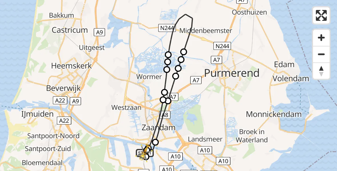 Vluchtroute Traumahelikopter van Amsterdam Heliport naar Amsterdam Heliport