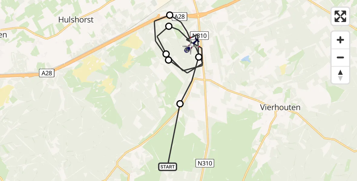 Vluchtroute Politiehelikopter van Elspeet naar Nunspeet
