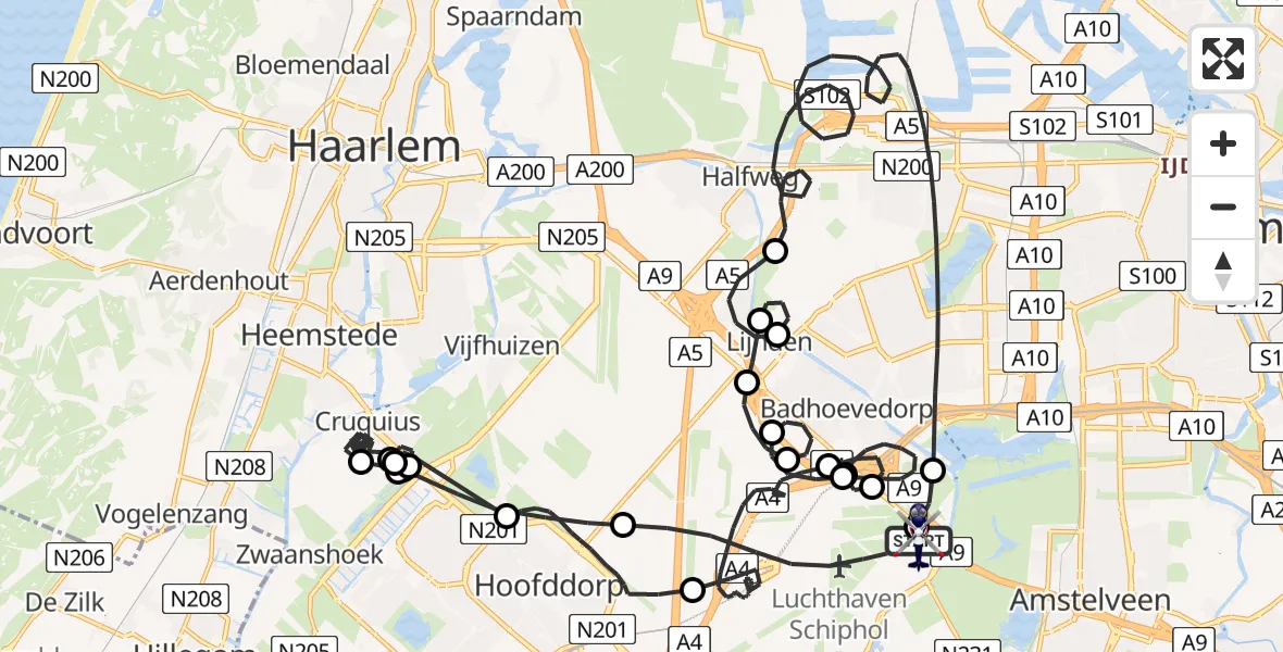 Vluchtroute Politiehelikopter Amsterdam Vliegveld Schiphol - Amsterdam Vliegveld Schiphol, 01 mei 2026, 13:57