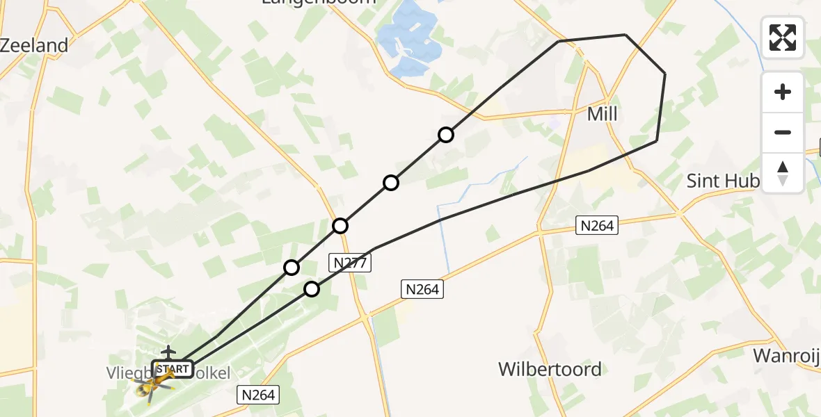Vluchtroute Traumahelikopter van Vliegbasis Volkel naar Vliegbasis Volkel