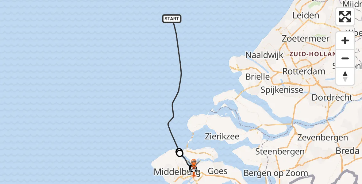 Vluchtroute Kustwachthelikopter Noordzee - Vliegveld Midden-Zeeland, 01 mei 2026, 16:12