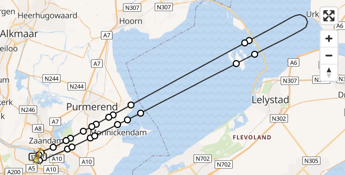 Vluchtroute Traumahelikopter van Amsterdam Heliport naar Amsterdam Heliport