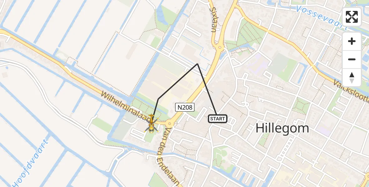 Vluchtroute Traumahelikopter van Hillegom naar Hillegom