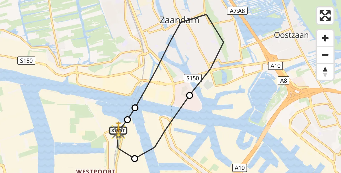 Vluchtroute Traumahelikopter van Amsterdam Heliport naar Amsterdam Heliport
