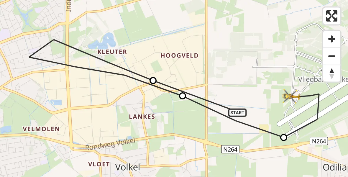 Vluchtroute Traumahelikopter van Vliegbasis Volkel naar Vliegbasis Volkel