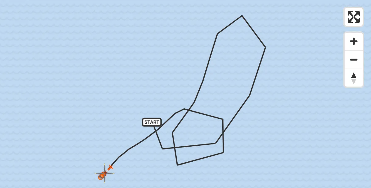 Vluchtroute Kustwachthelikopter van Noordzee naar Noordzee