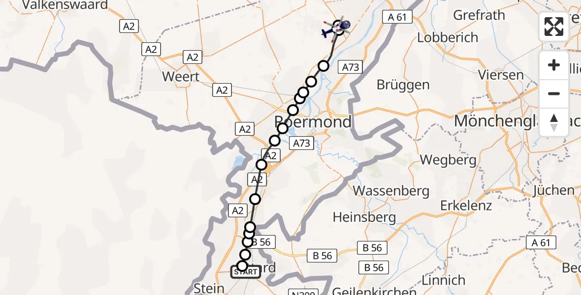 Vluchtroute Politiehelikopter van Sittard naar Helden