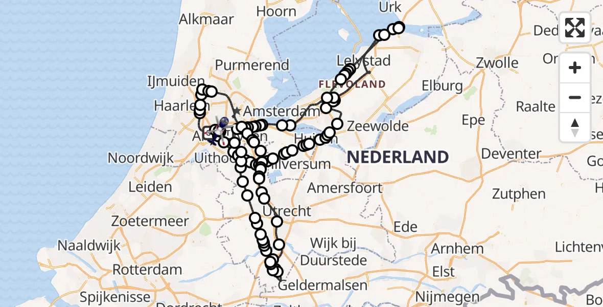 Vluchtroute Politiehelikopter van Amsterdam Vliegveld Schiphol naar Amsterdam Vliegveld Schiphol