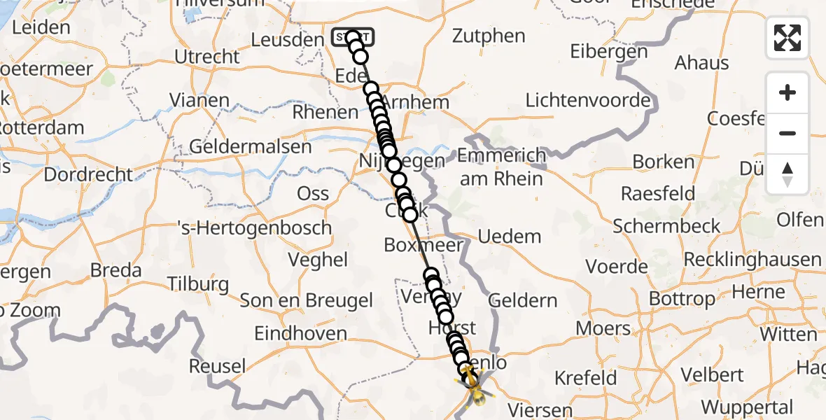 Vluchtroute Traumahelikopter van Kootwijkerbroek naar Belfeld