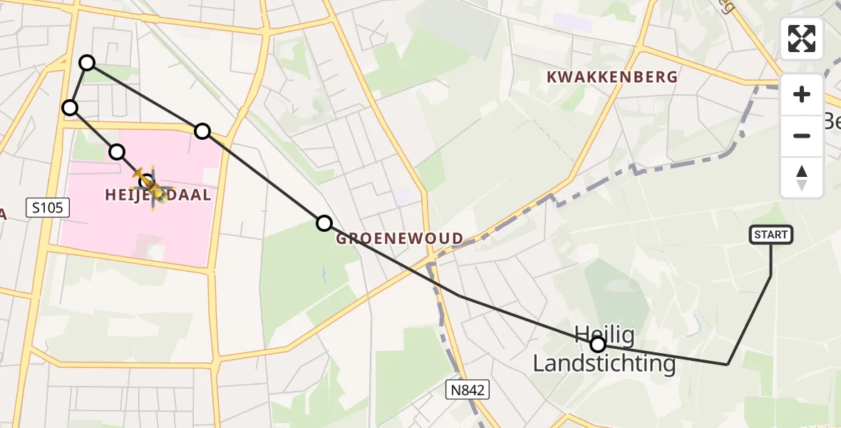 Vluchtroute Traumahelikopter van Berg en Dal naar Radboud University Medical Center Heliport