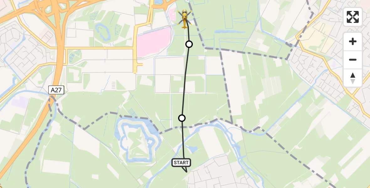 Vluchtroute Traumahelikopter van Bunnik naar University Medical Center Utrecht Heliport
