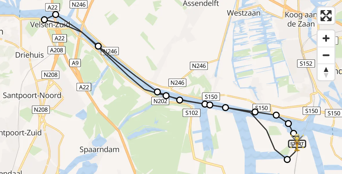 Vluchtroute Traumahelikopter van Amsterdam Heliport naar Amsterdam Heliport