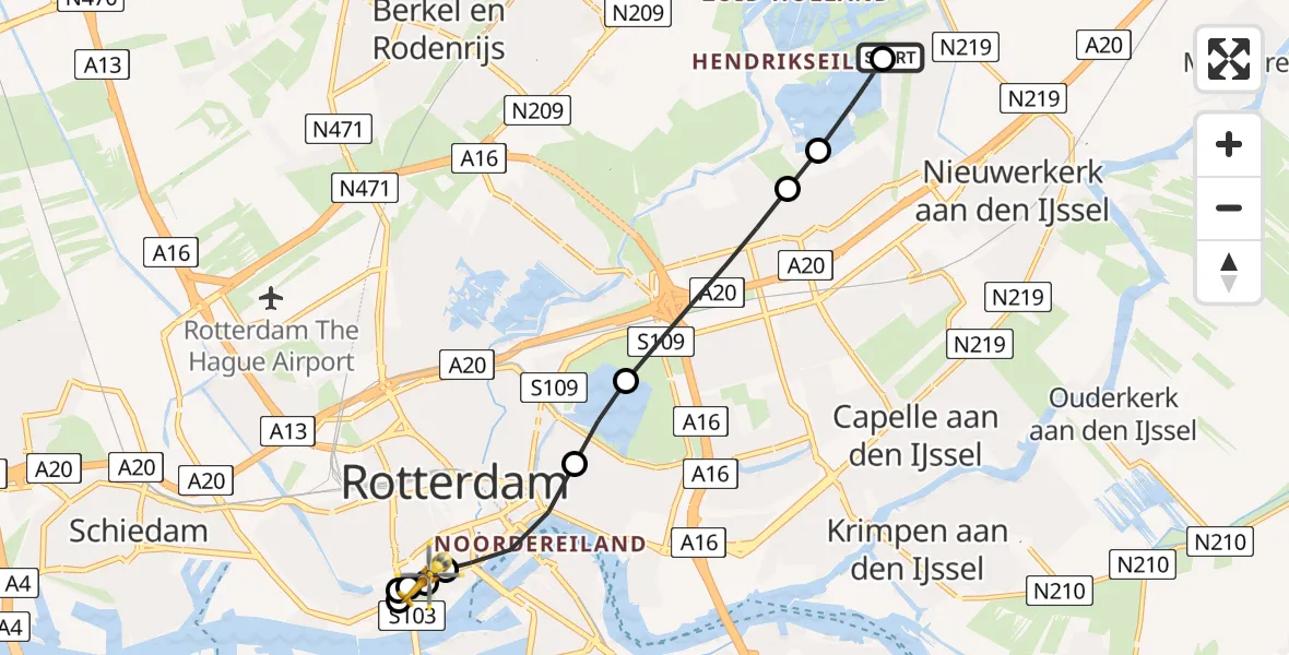 Vluchtroute Traumahelikopter van Rotterdam naar Erasmus MC
